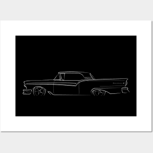 1957 Ford Fairlane 500 Skyliner - profile stencil, white Posters and Art